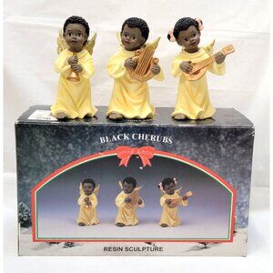 3 Resin African American Cherubs Playing Instruments 4 1/2" Montgomery Ward